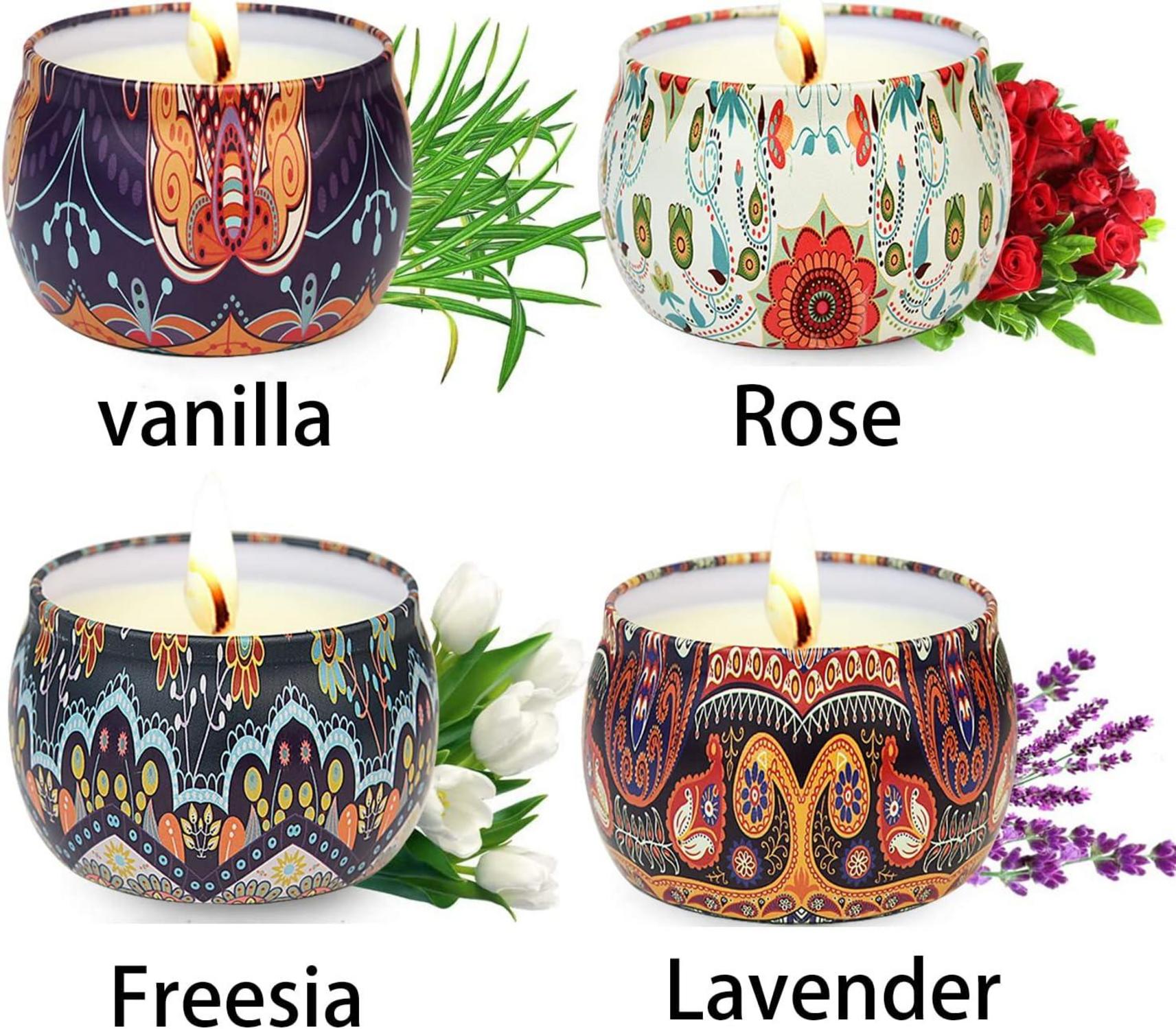 Duftkerzen Geschenkset Frauen Aromatherapie 4 Stück Natürlich Entspannung Weihnachten Geburtstag Yoga