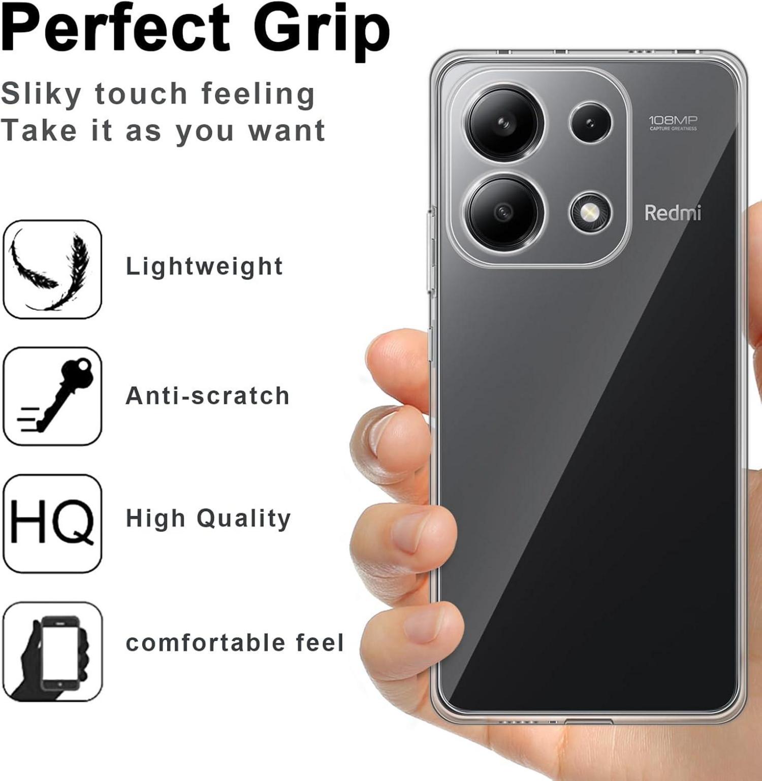 Transparente Silikonhülle mit 2 Schutzfolien für Xiaomi Redmi Note 13 4G