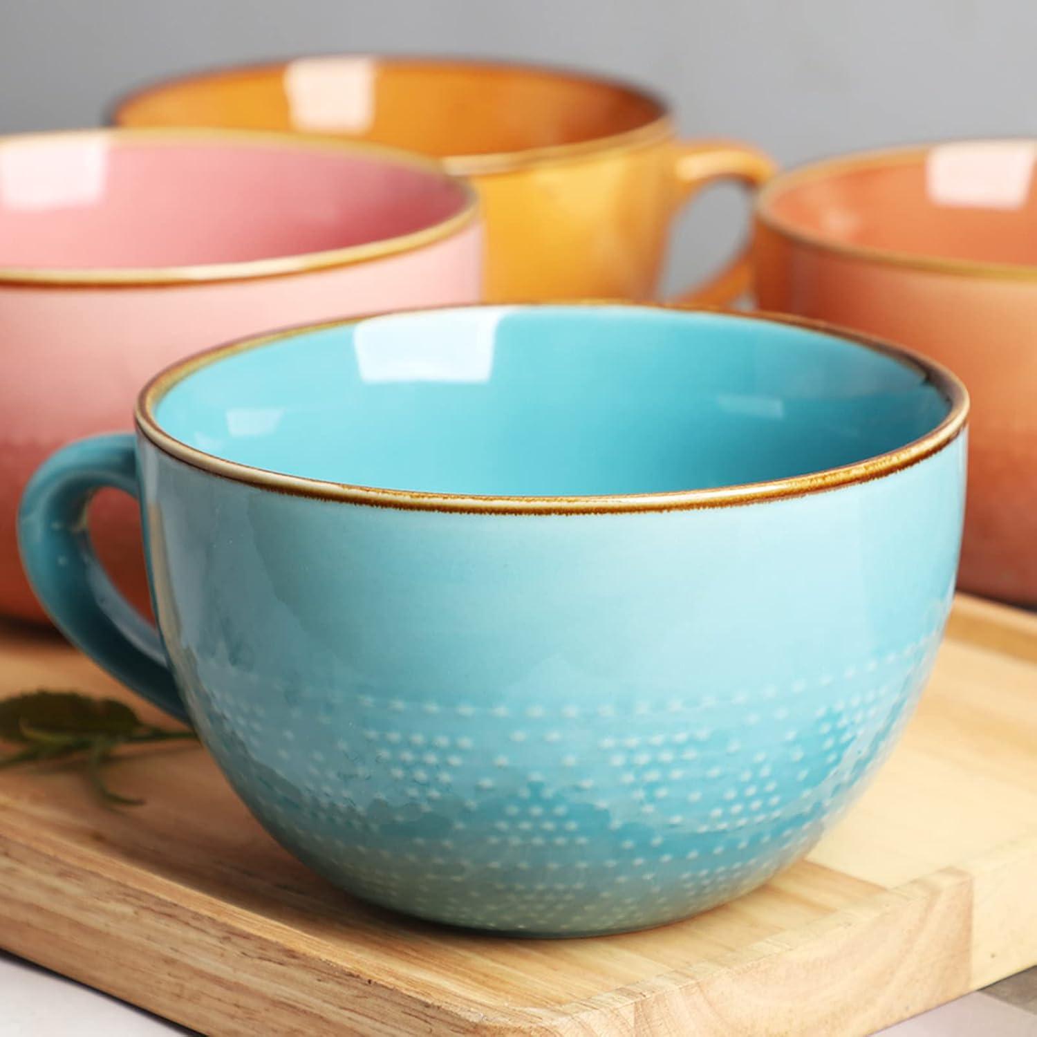 Große Rosa Keramik Kaffeetasse 700ml mit Henkel und Schale