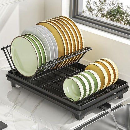 Geschirrabtropfgestell Edelstahl mit Besteckhalter Schwarz