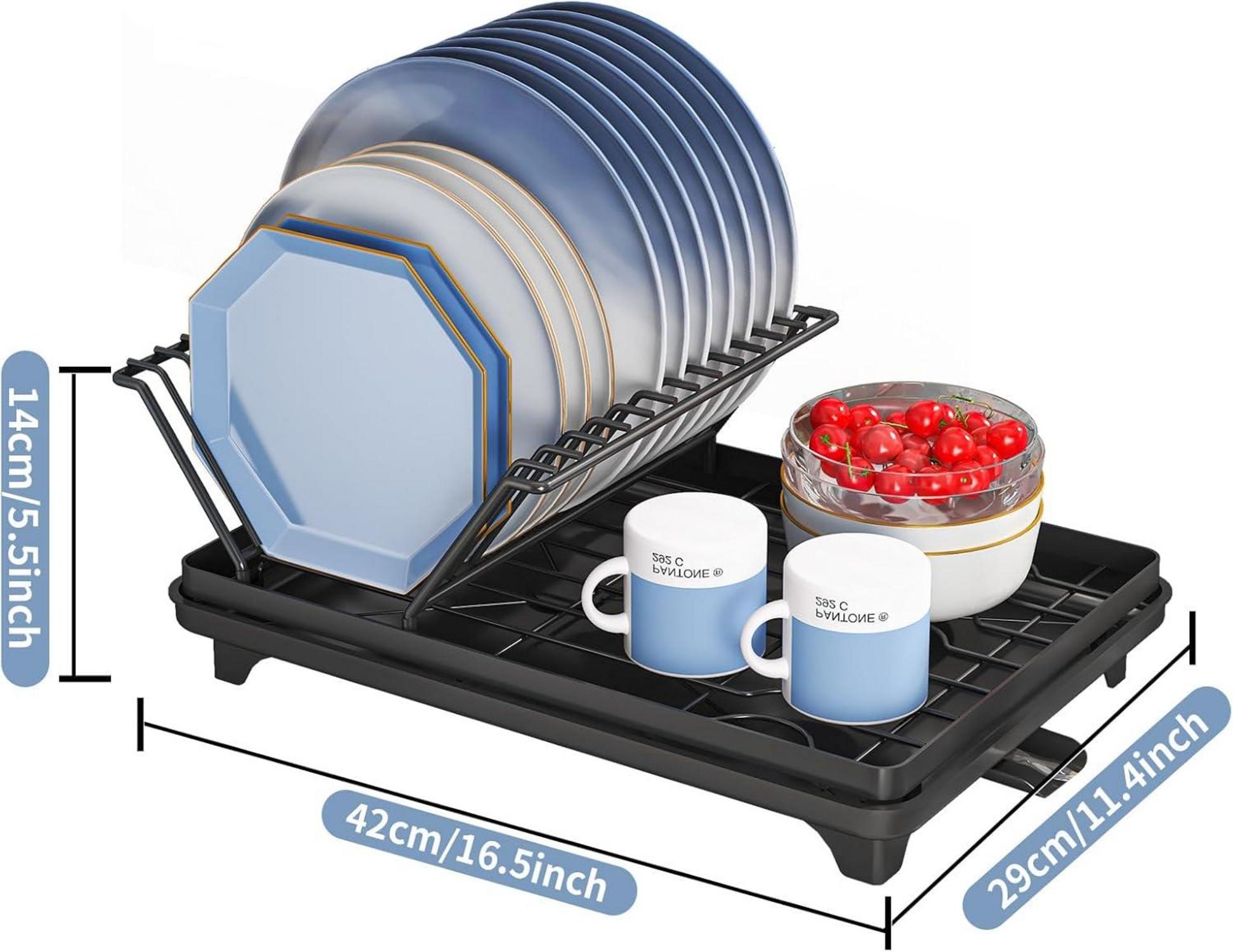 Geschirrabtropfgestell Edelstahl mit Besteckhalter Schwarz