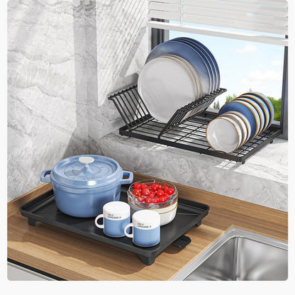 Geschirrständer Schwarz Edelstahl Einlagiges Abtropfgestell mit Besteckhalter, 42x29x14cm