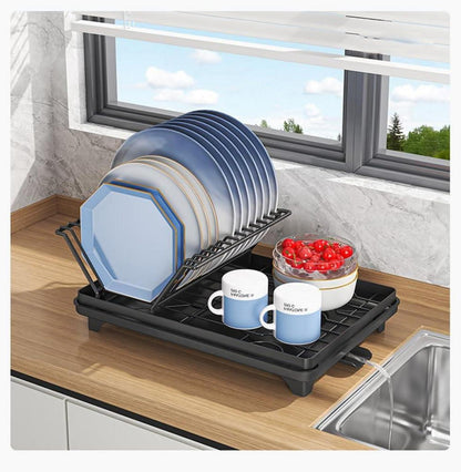 Schwarzes Einlagiges Geschirrabtropfgestell aus Edelstahl mit Besteckhalter