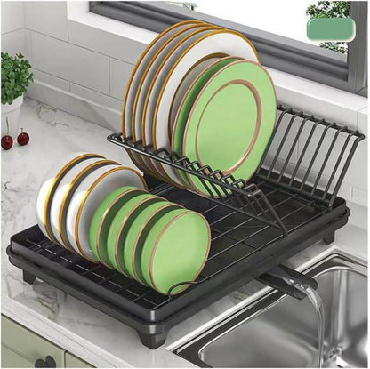 Geschirrständer Schwarz Edelstahl Einlagiges Abtropfgestell mit Besteckhalter, 42x29x14cm