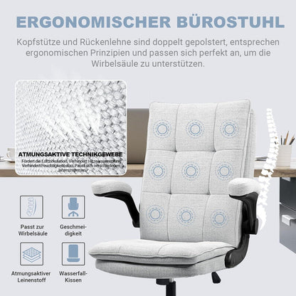 Ergonomischer Bürostuhl mit klappbaren Armlehnen, drehbar, höhenverstellbar - Grau