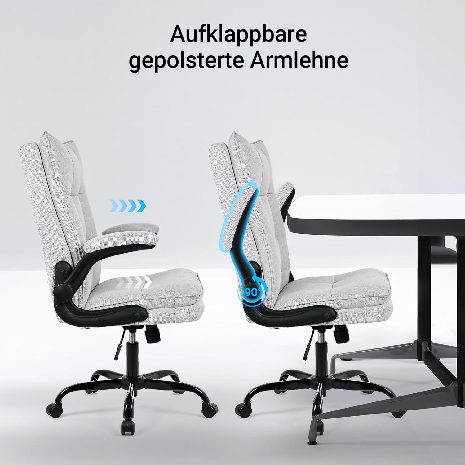 Ergonomischer Bürostuhl Stoff Armlehne drehbar Höhenverstellbar Grau