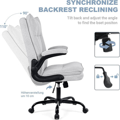 Ergonomischer Bürostuhl Stoff Armlehne drehbar Höhenverstellbar Grau