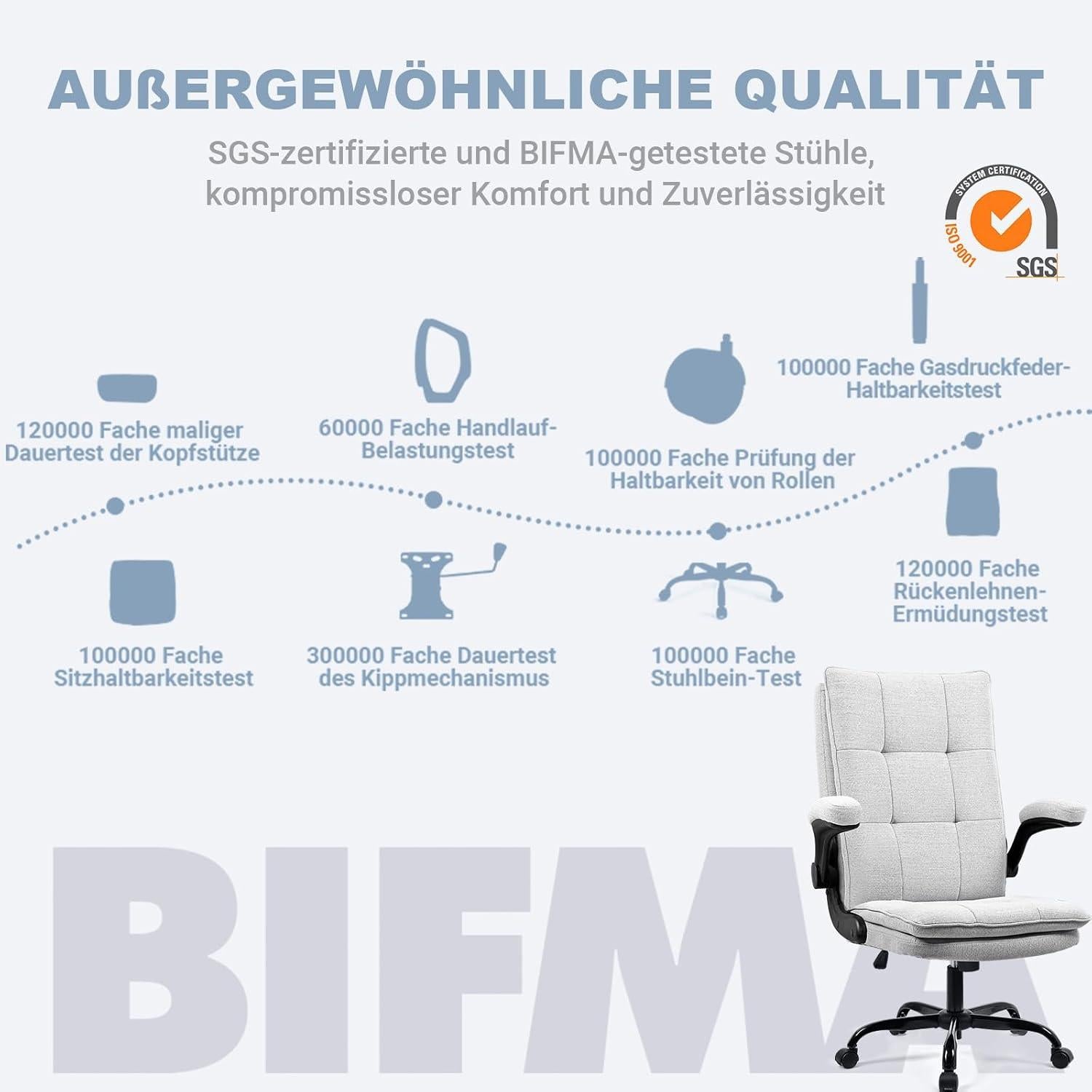 Ergonomischer Bürostuhl mit klappbaren Armlehnen, drehbar, höhenverstellbar - Grau