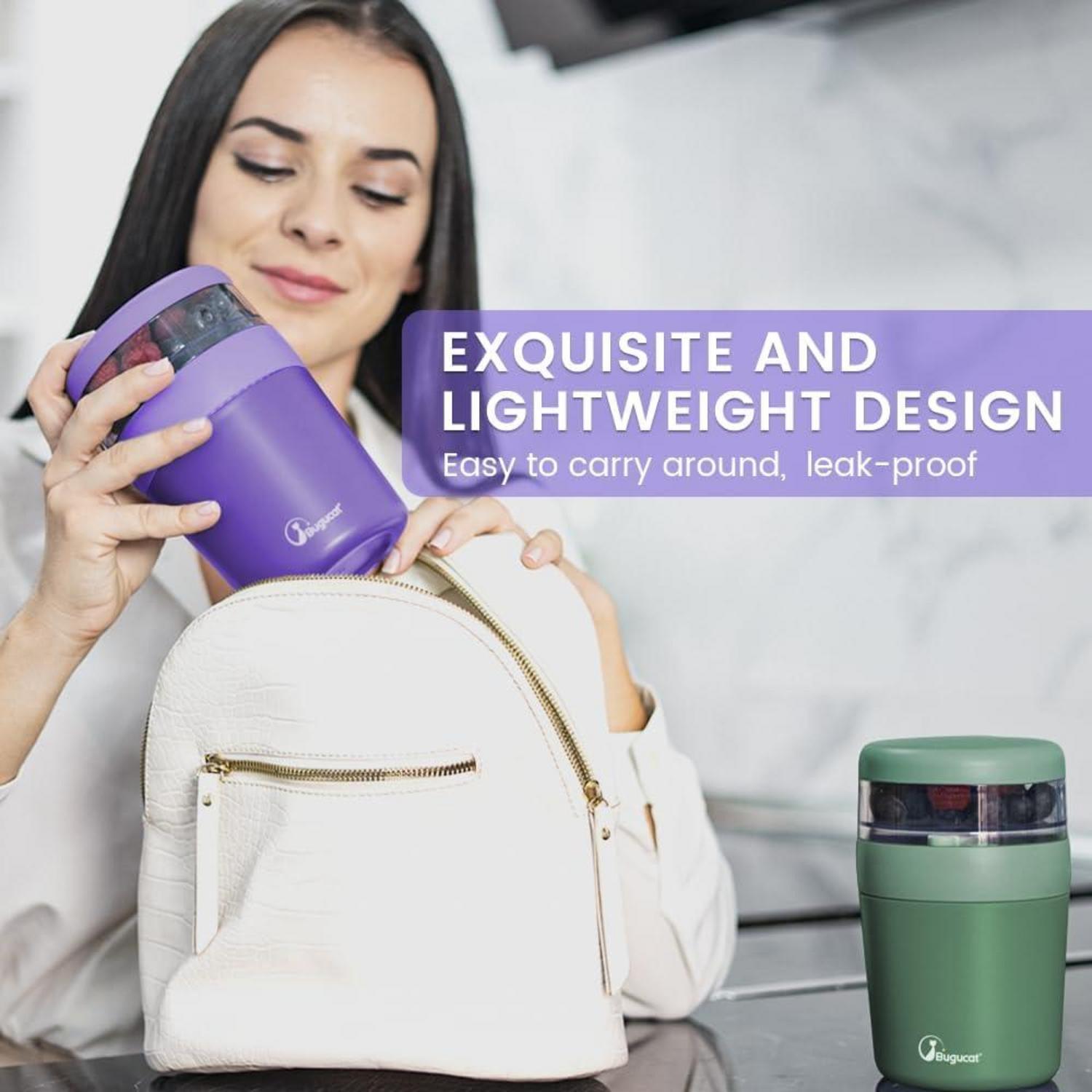 Bugucat Müslibecher to Go 500ml+150ml Lila Purple Löffel