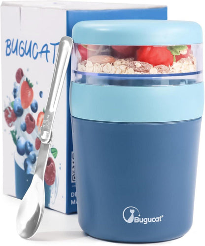 Bugucat 2in1 Müslibecher to Go 500ml+150ml Blau Auslaufsicherer