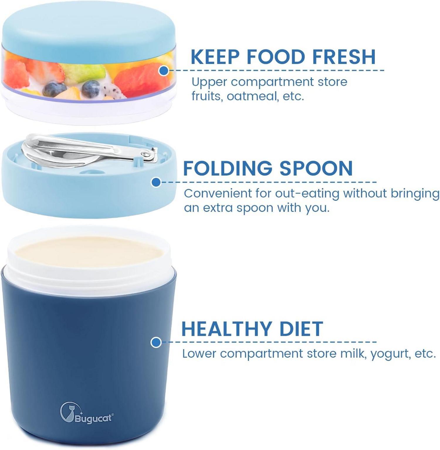 Bugucat 2in1 Müslibecher to Go 500ml+150ml Blau mit Löffel