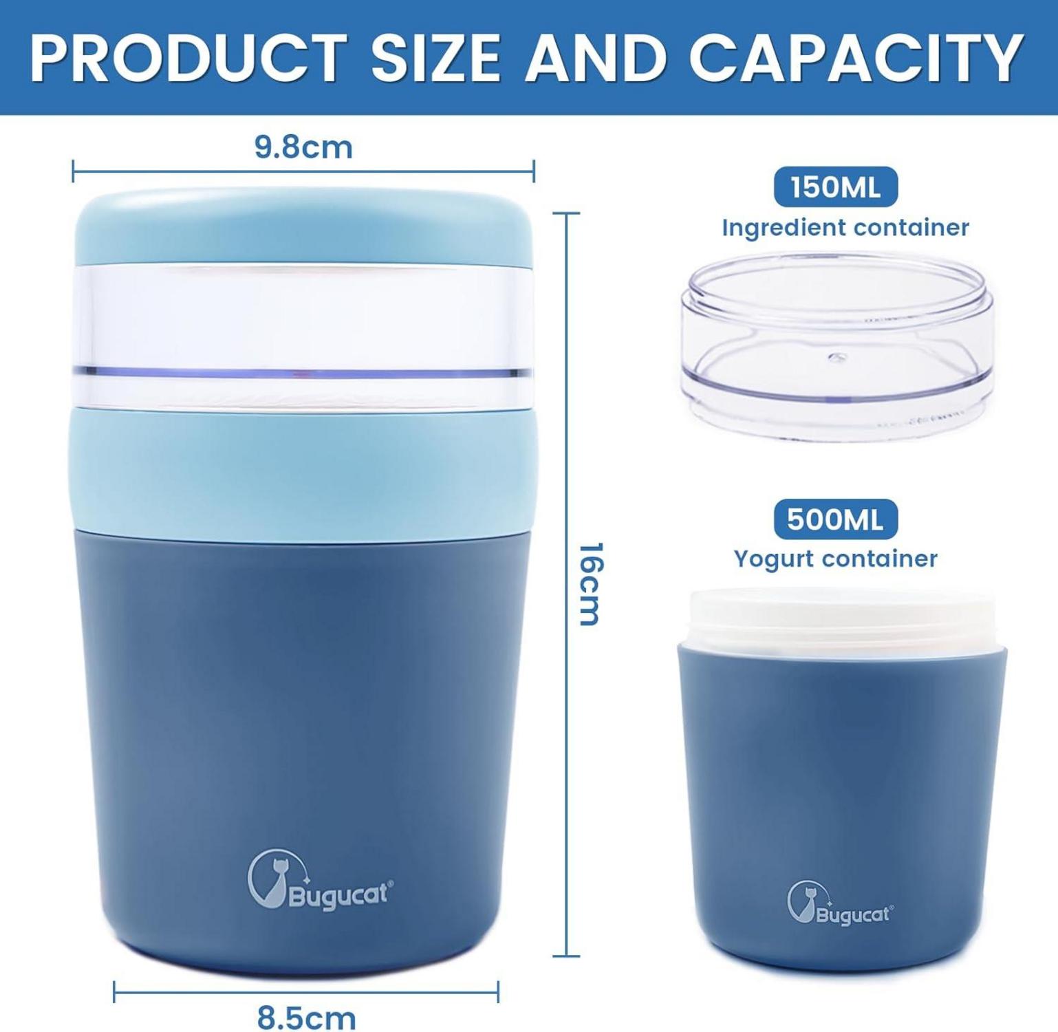 Bugucat 2in1 Müslibecher to Go 500ml+150ml Blau Auslaufsicherer
