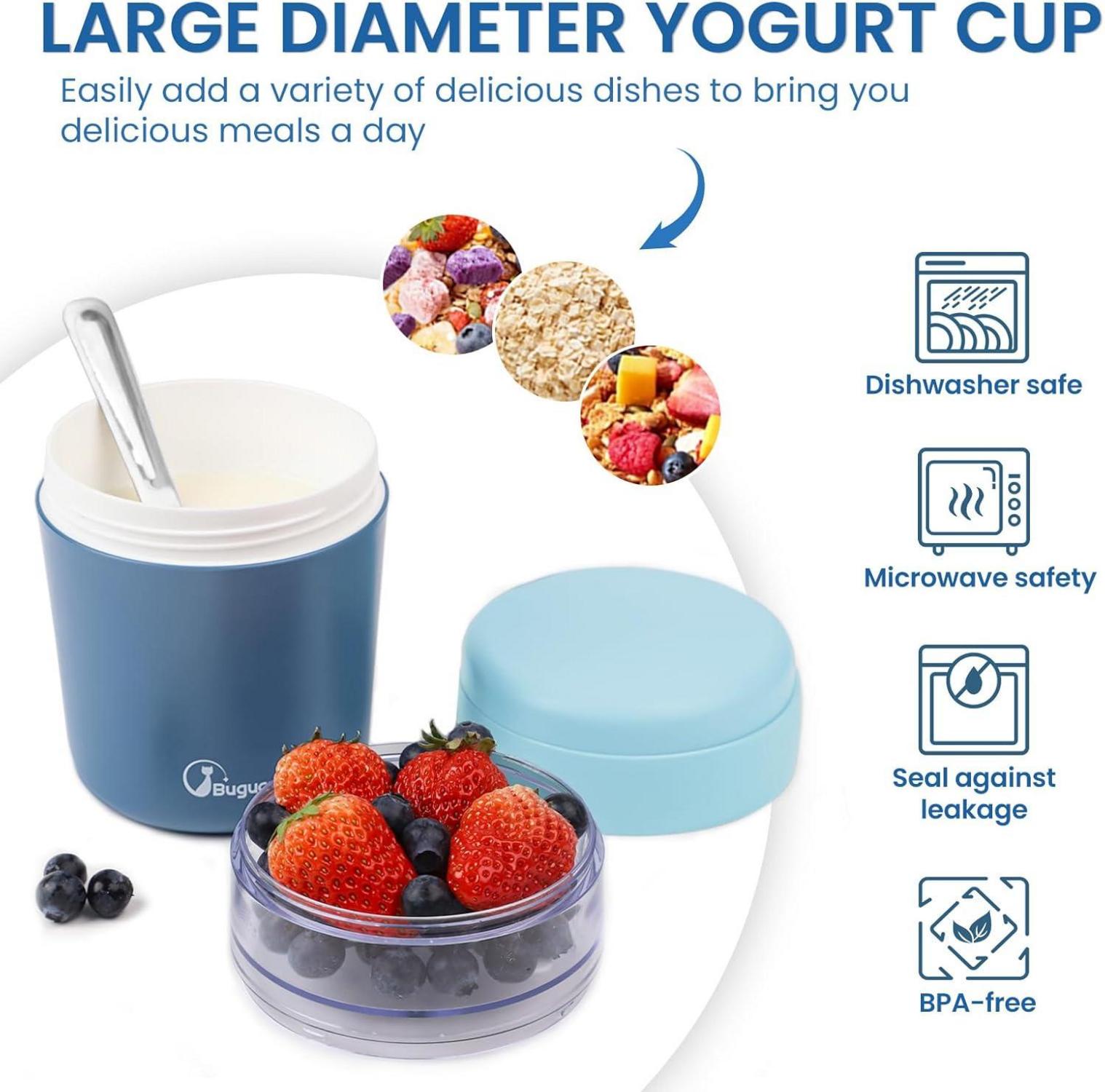 Bugucat Müslibecher to Go 2in1 Lunchpot blau 650ml mit Löffel