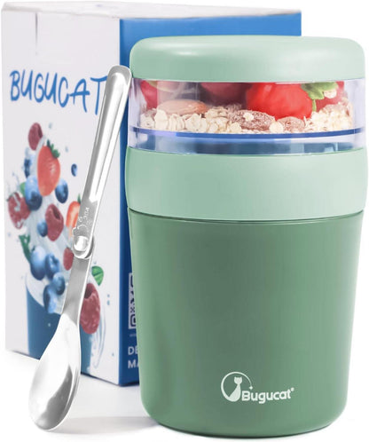 Bugucat 2in1 Müslibecher to Go, Auslaufsicherer Lunchpot Yoghurt to Go