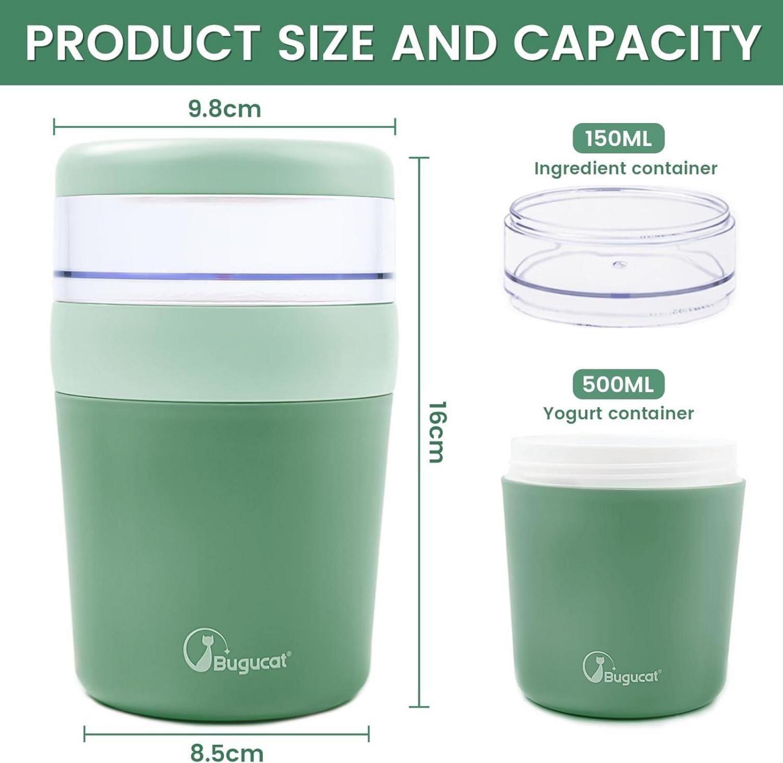 Bugucat 2in1 Müslibecher to Go, Auslaufsicherer Lunchpot Yoghurt to Go