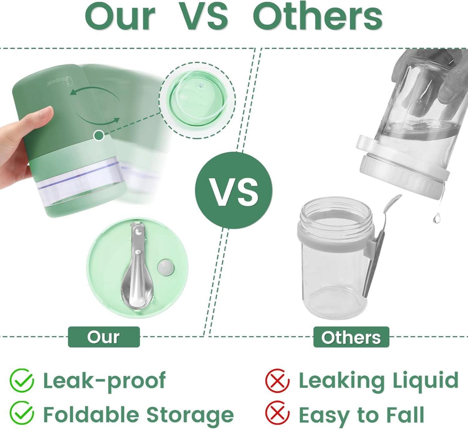 Bugucat Müslibecher to Go 500ml+150ml Grün Lunchpot Joghurtbecher Yoghurt