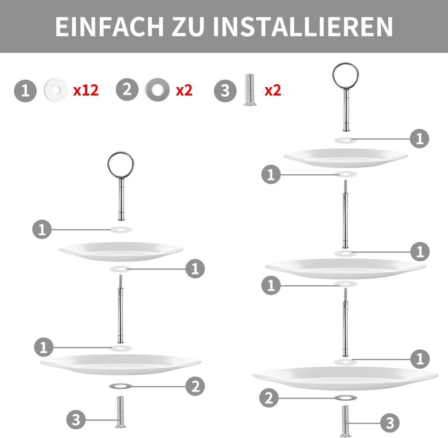 3-Stufiges Etageren Stangen Set für Torte Cupcakes Obst