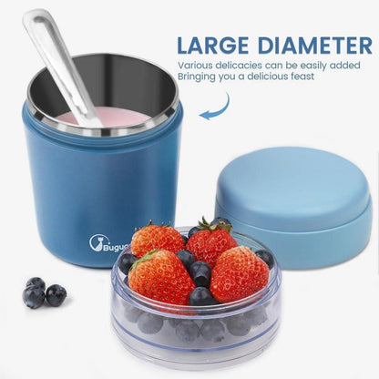 Bugucat 2in1 Müslibecher to Go 500ml+150ml Blau Edelstahl