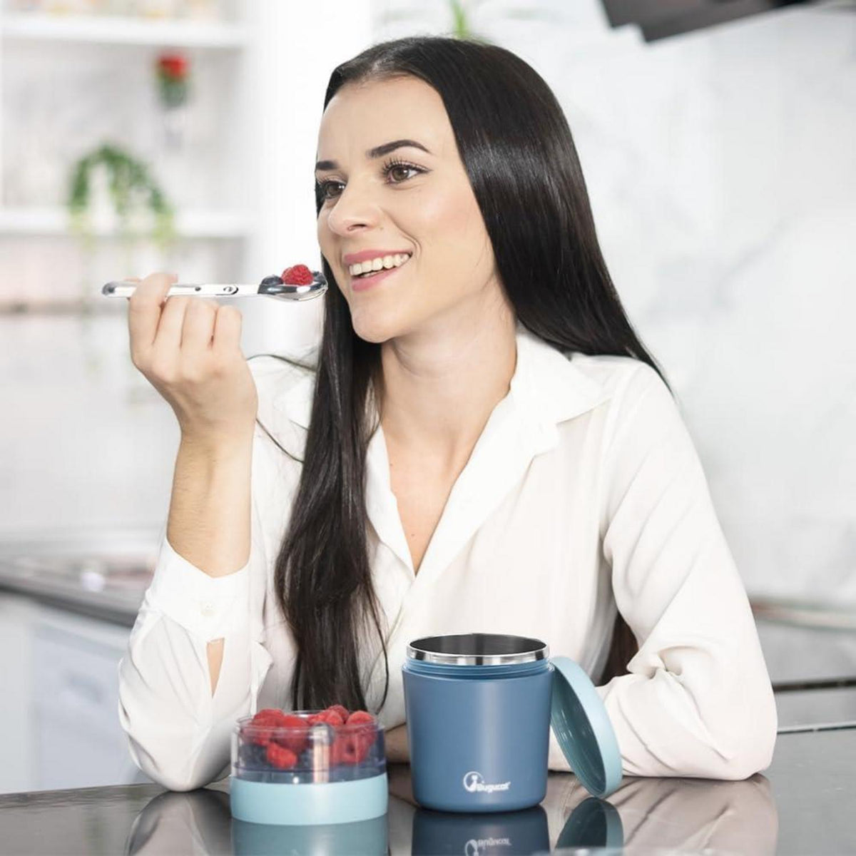 Bugucat Müslibecher to Go 500ml+150ml Blau Edelstahl