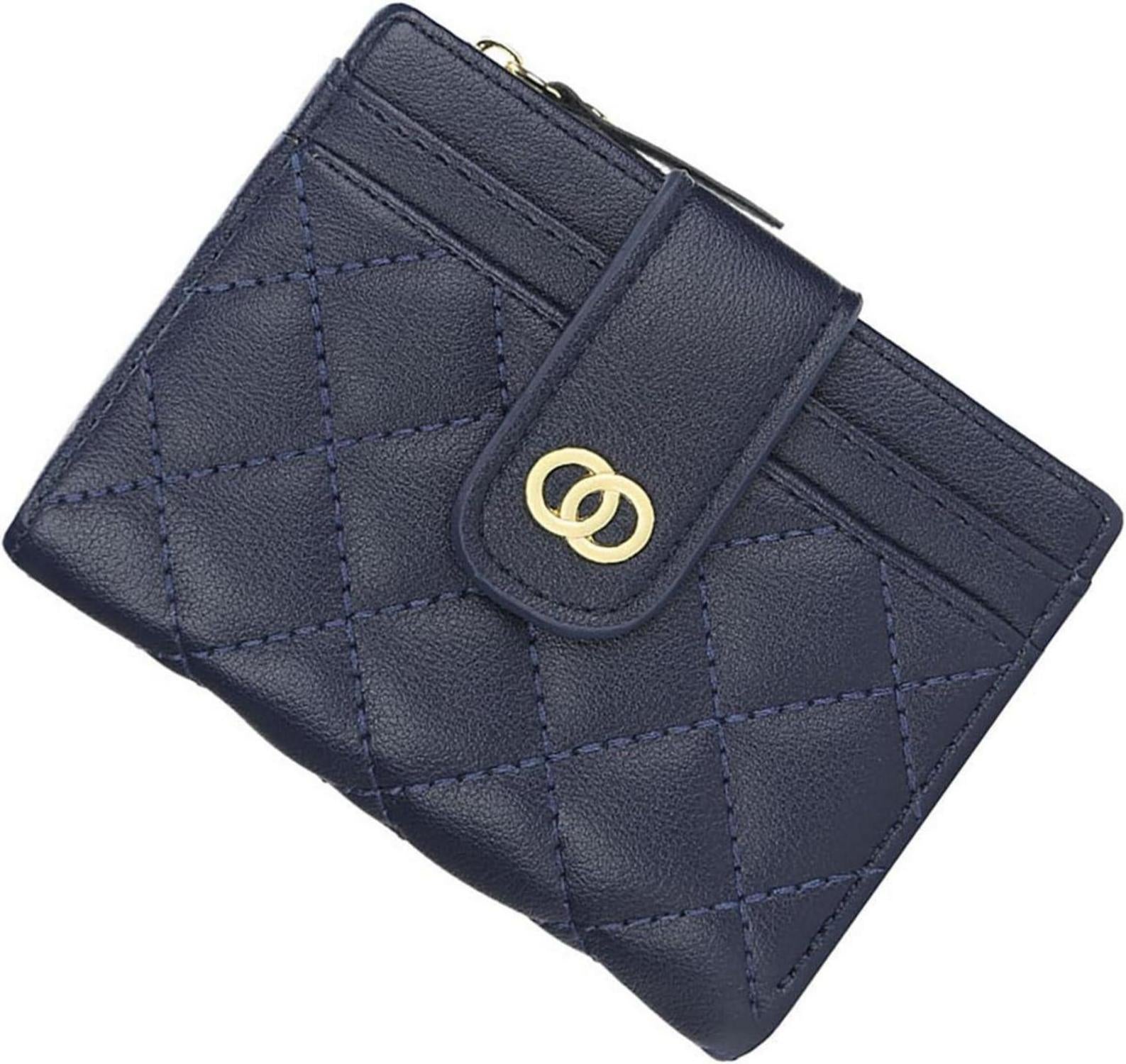 Mini Geldbörse Damen Klein RFID Leder Münzfach 8 Kartenfächer Blau