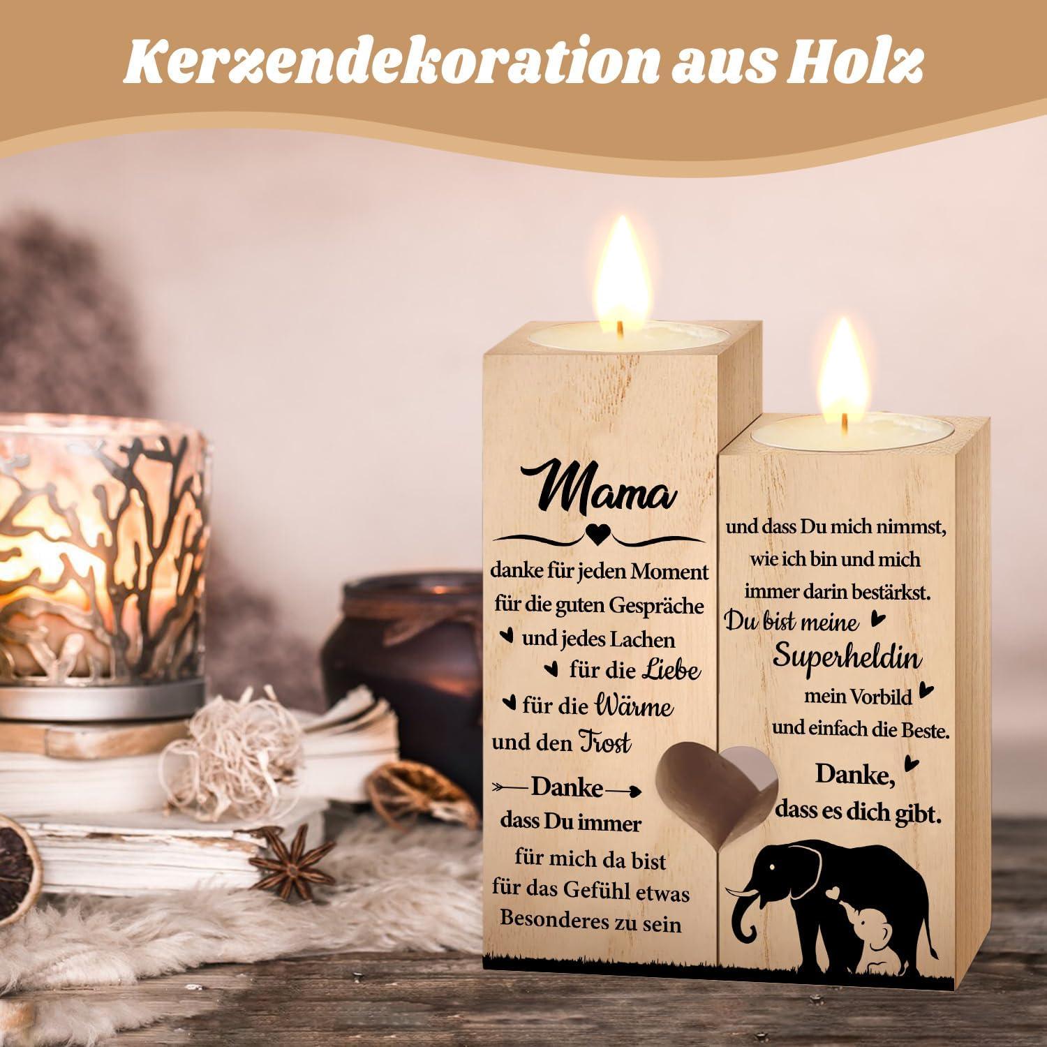 Personalisiertes Herz Kerzenhalter Set für Oma, Holz, Dankbarkeit