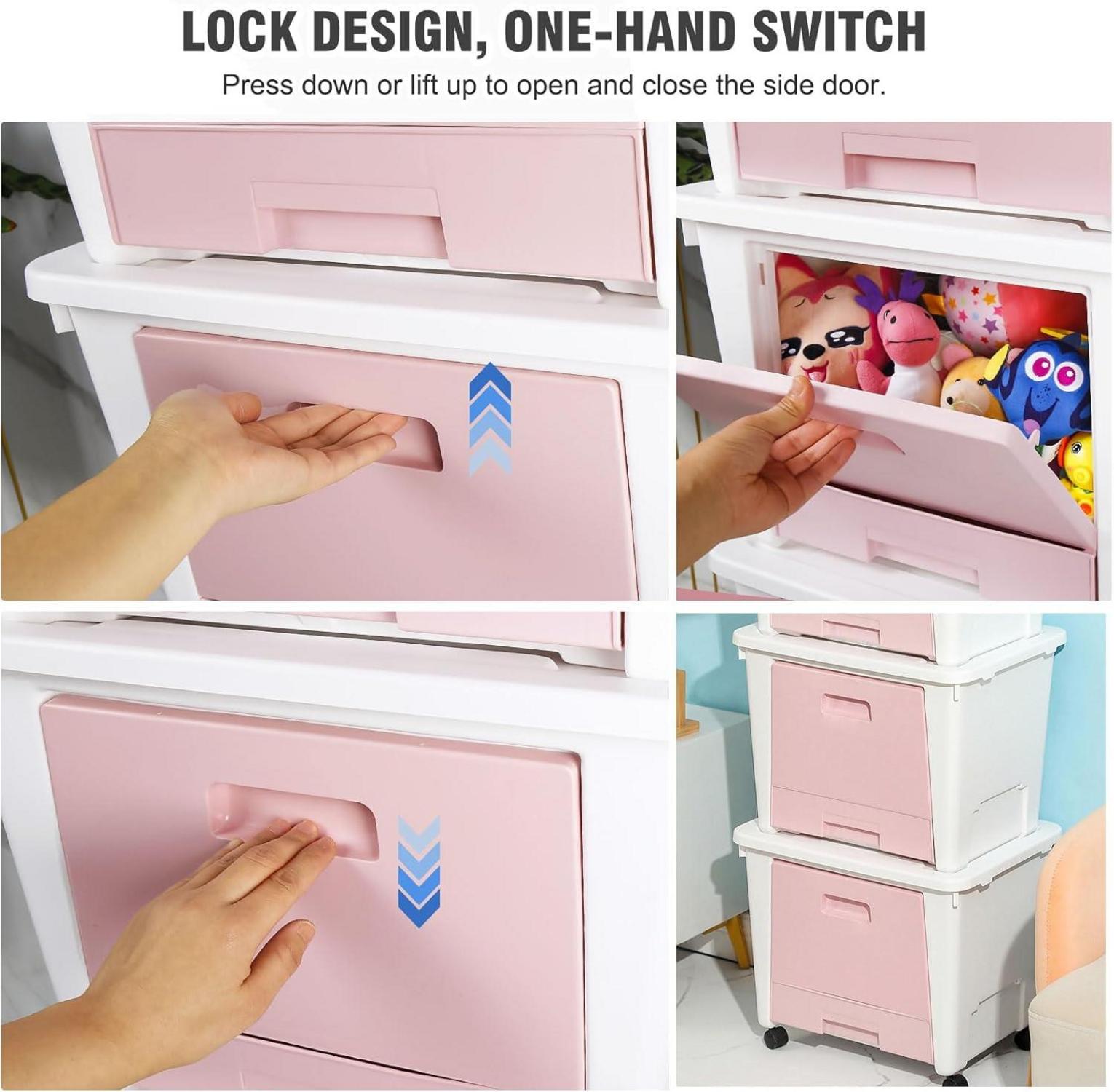 3er Größer Spielzeug Organizer Aufbewahrungsbox mit Deckel & Schubfächer Rosa