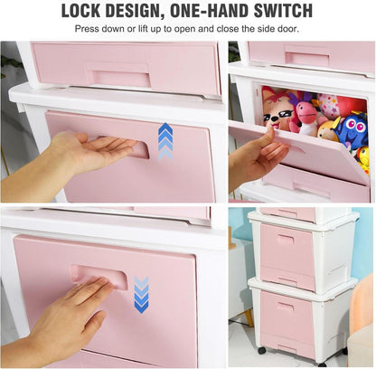 3er Größer Spielzeug Organizer Aufbewahrungsbox mit Deckel & Schubfächer Rosa