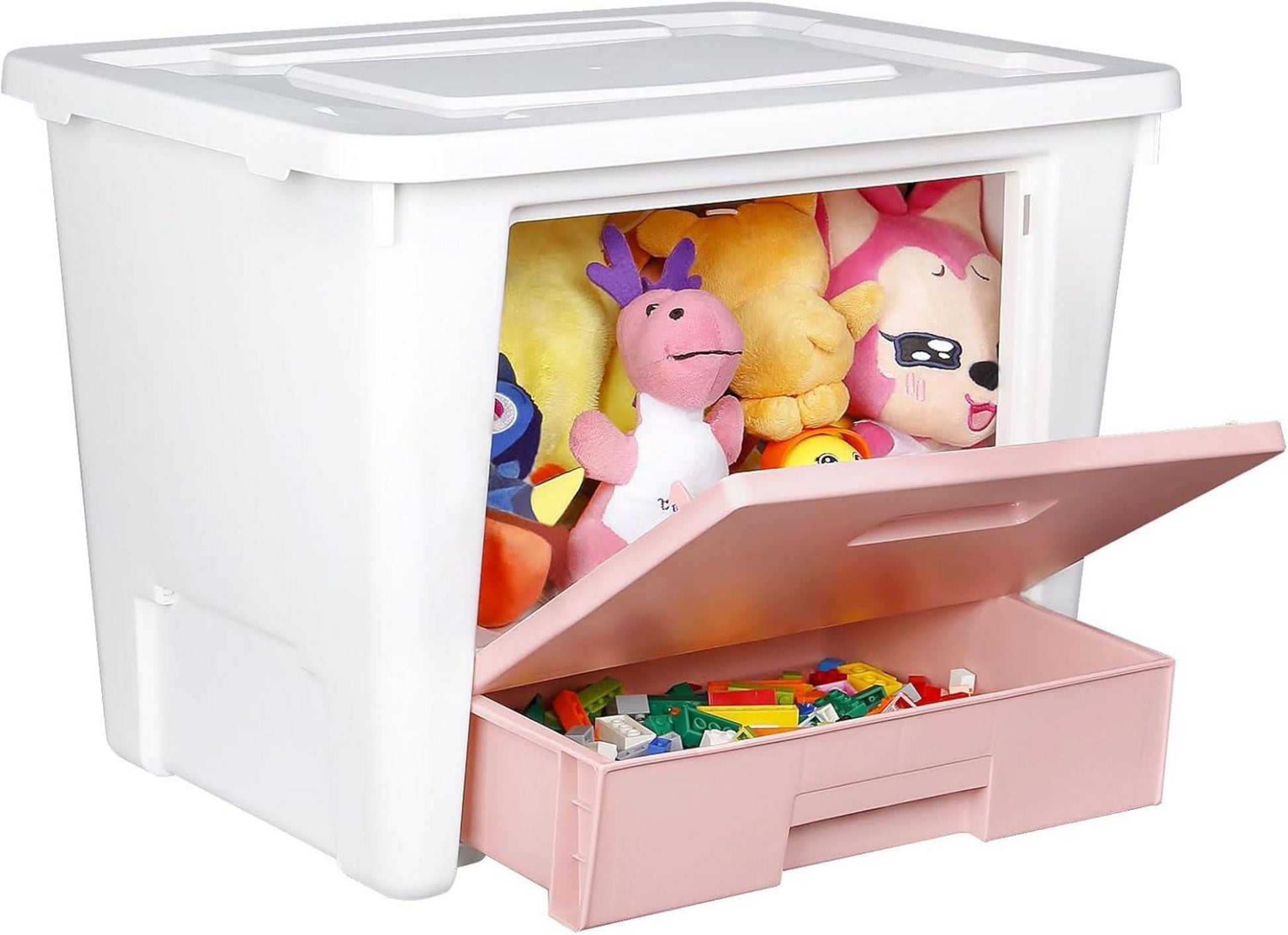 3er Organizer-Box mit Deckel & Schubfächer, Stapelbarer Kunststoffbox, BPA Frei, Rosa