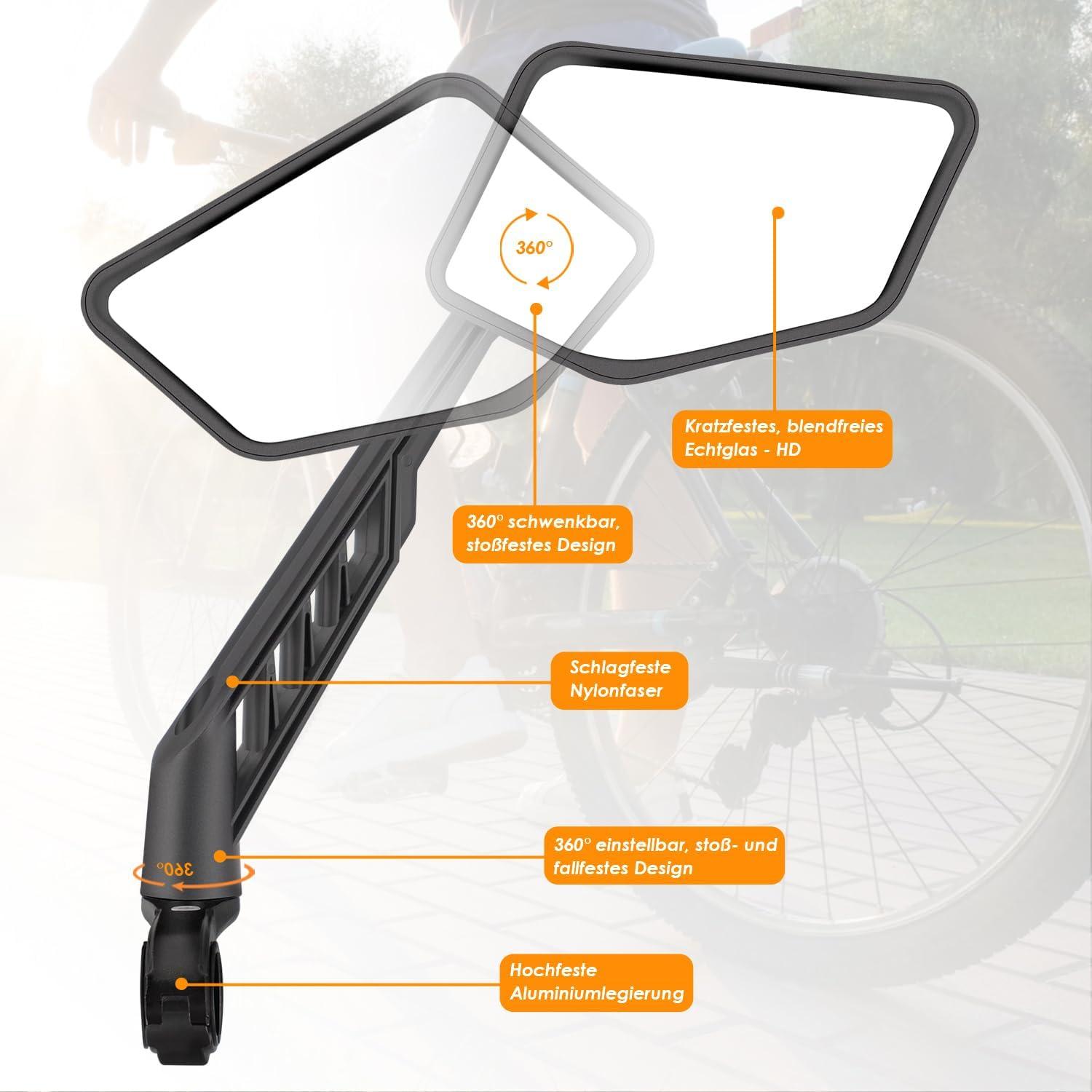 Fahrradspiegel Rückspiegel HD Edelstahl 360° Verstellbar