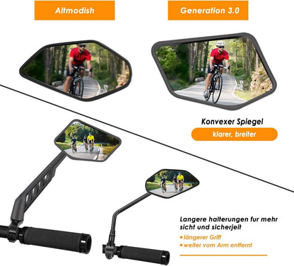Arkham Fahrradspiegel Edelstahl HD Rückspiegel 360° verstellbar für Lenker & Ebike