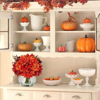 Herbstdeko Kunstblumen Dalia Chrysantheme in Glasvase 27 CM