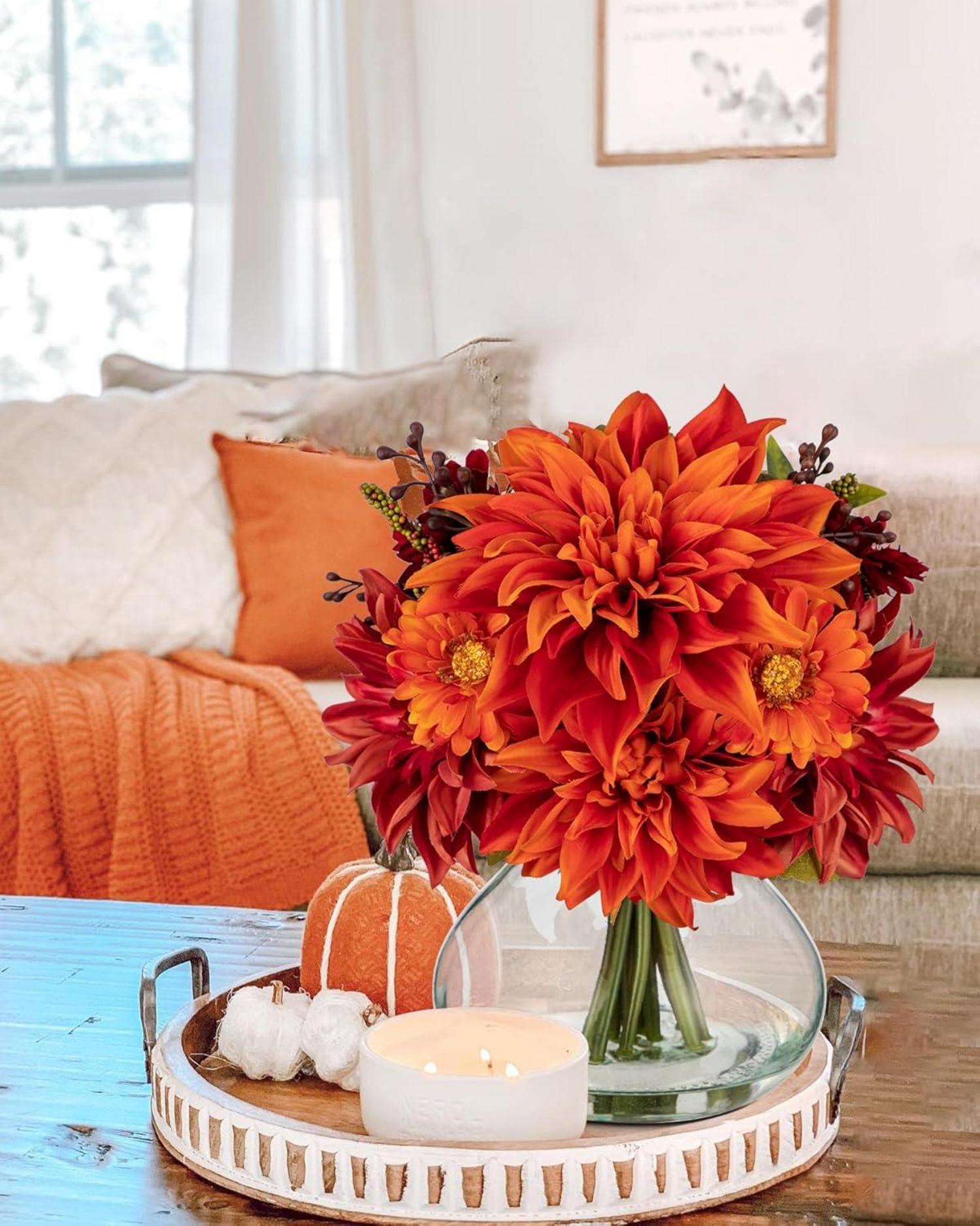 Künstliche Dalia Chrysantheme Blumengesteck Ovalen Glasvase Herbst