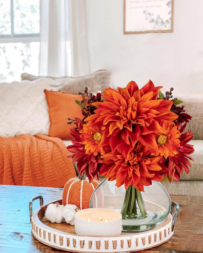 Künstliche Dalia Chrysantheme Blumengesteck Ovalen Glasvase Herbst