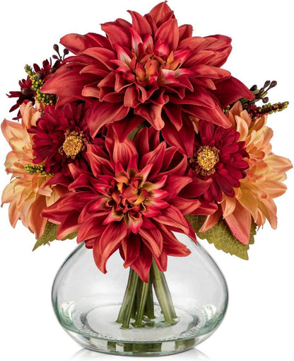 Künstliche Dahlien Chrysantheme Blumengesteck Oval Glasvase