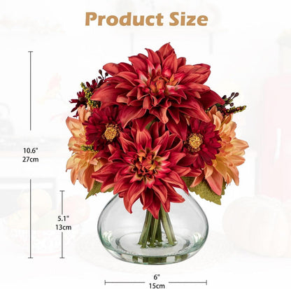 Künstliche Dahlien Chrysantheme Blumengesteck Oval Glasvase