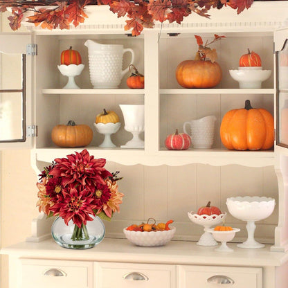 Briful Künstliche Herbst Dahlien Chrysantheme Blumengesteck in Glasvase 27 CM