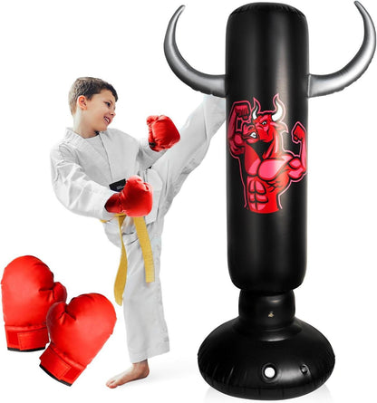 Aufblasbarer Kinder Boxsack mit Boxhandschuhen und Luftpumpe
