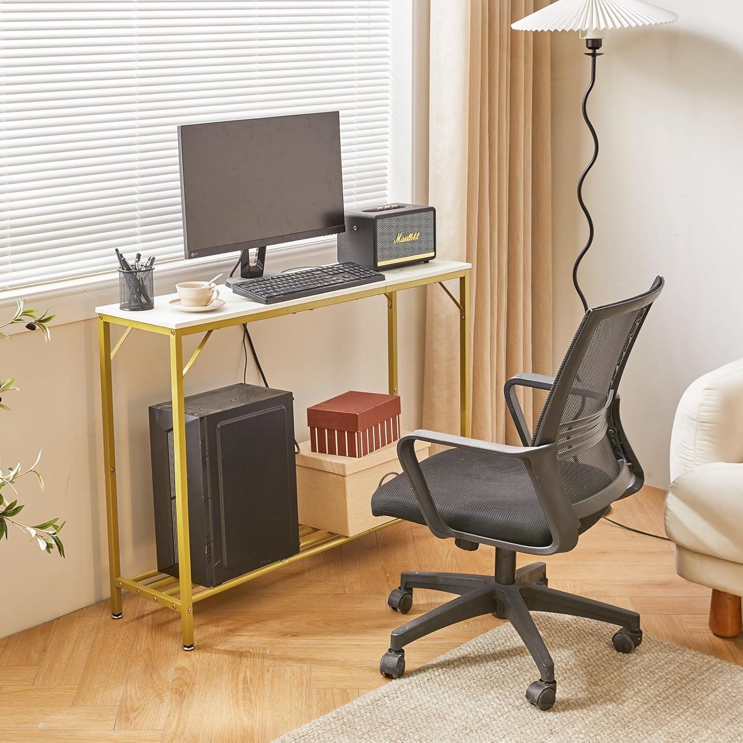Konsolentisch Beistelltisch Spleißdesign Eingangstisch Weiß Gold 107x30x78