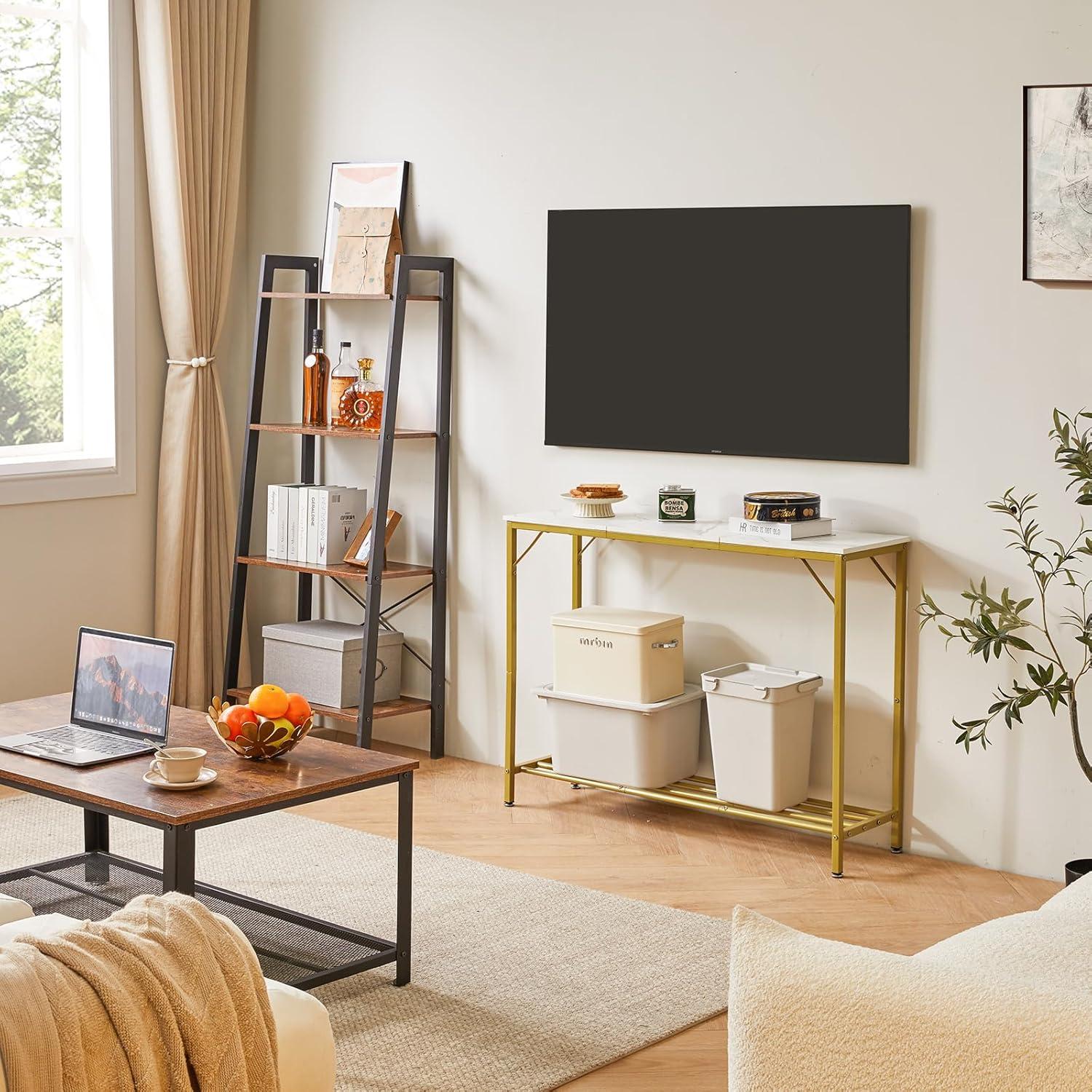 Konsolentisch Spleißdesign Beistelltisch Weiß Gold 107×30×78CM