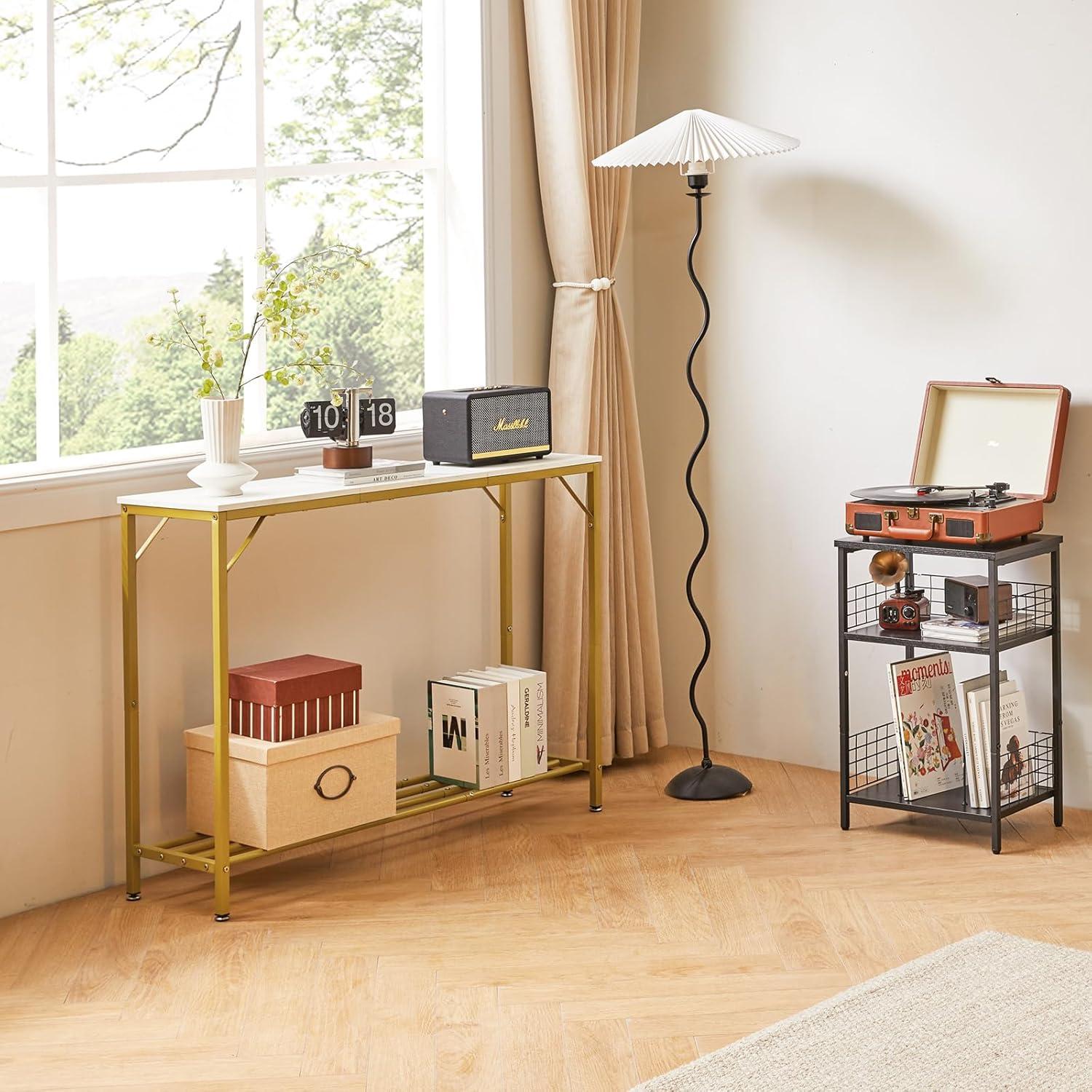 Konsolentisch Spleißdesign Weiß Gold 107×30×78CM mit Regalen
