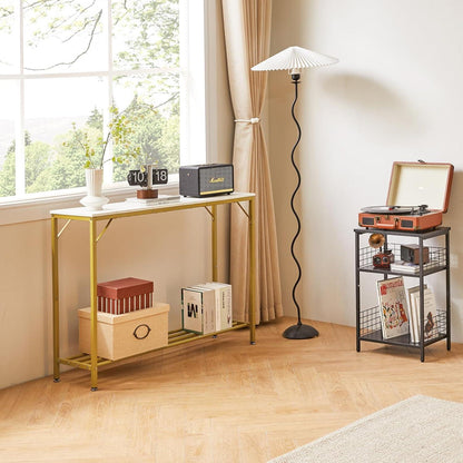 Konsolentisch Spleißdesign Weiß Gold 107×30×78CM mit Regalen