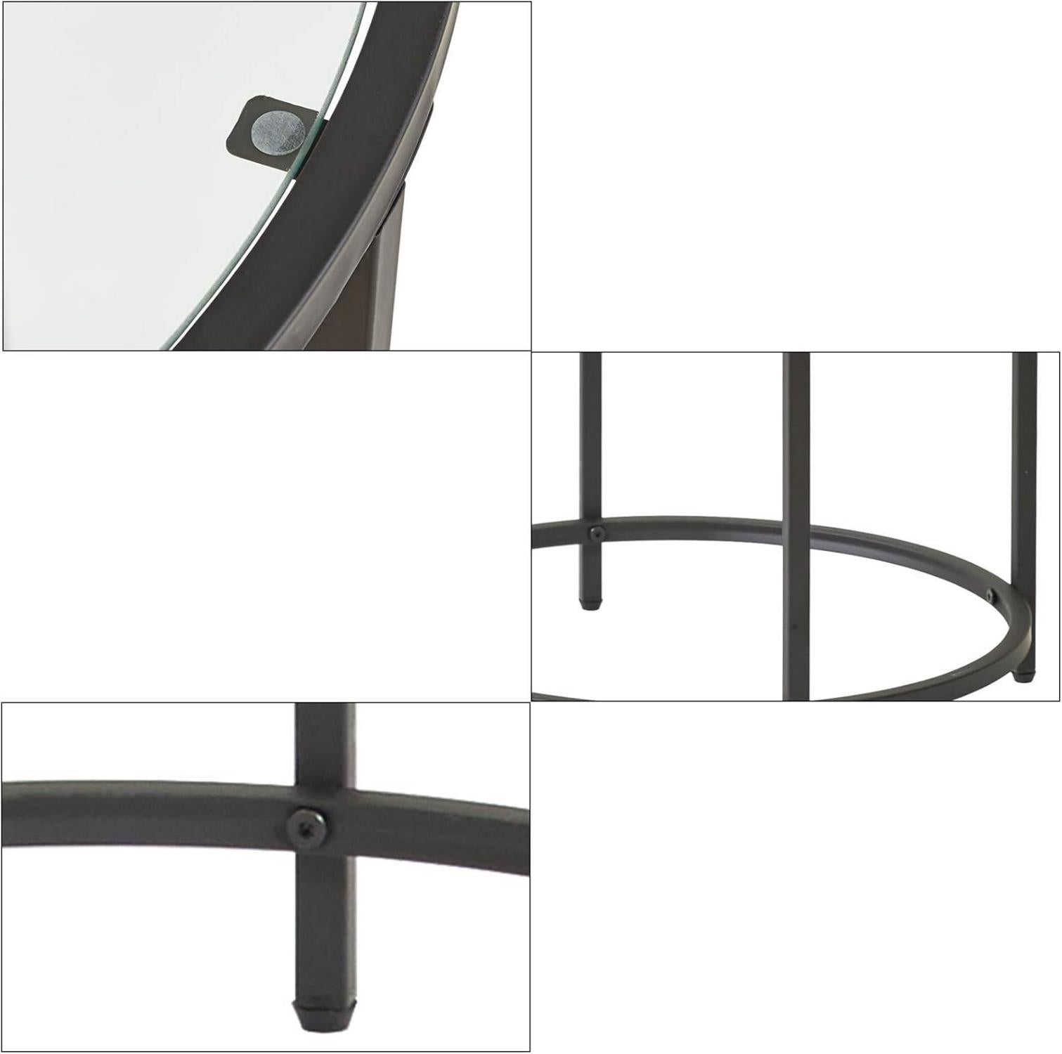YMYNY Beistelltisch rund gehärtetes Glas Metallrahmen Schwarz 50x65 cm