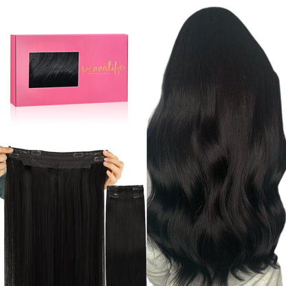 Flip-In Haarverlängerung Echthaar 40cm Naturschwarz Unsichtbarer Draht