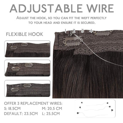 Flip-In Haarverlängerung Echthaar 40cm Naturschwarz Unsichtbarer Draht