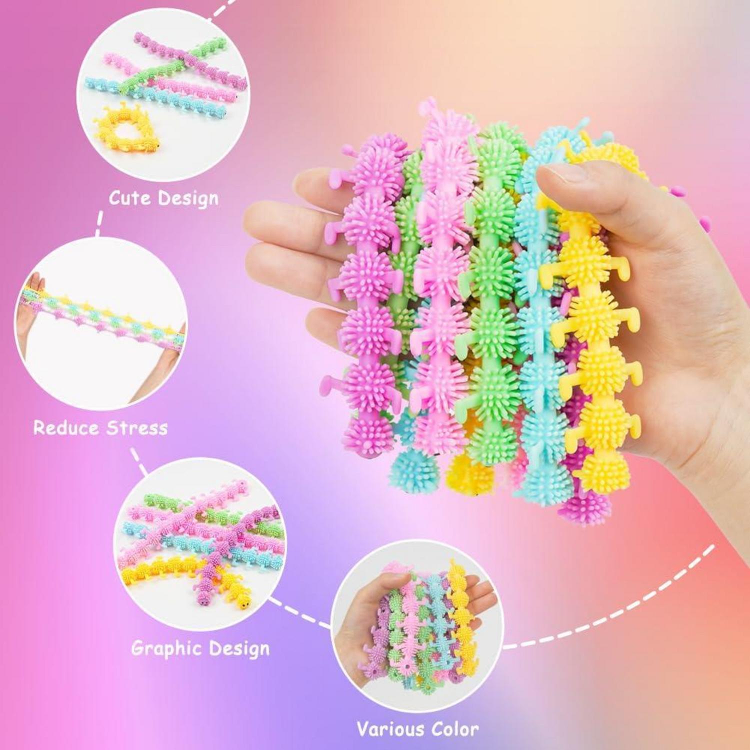 10er Set bunte Stretchy Caterpillar Spielzeug - Stressabbau für Kinder