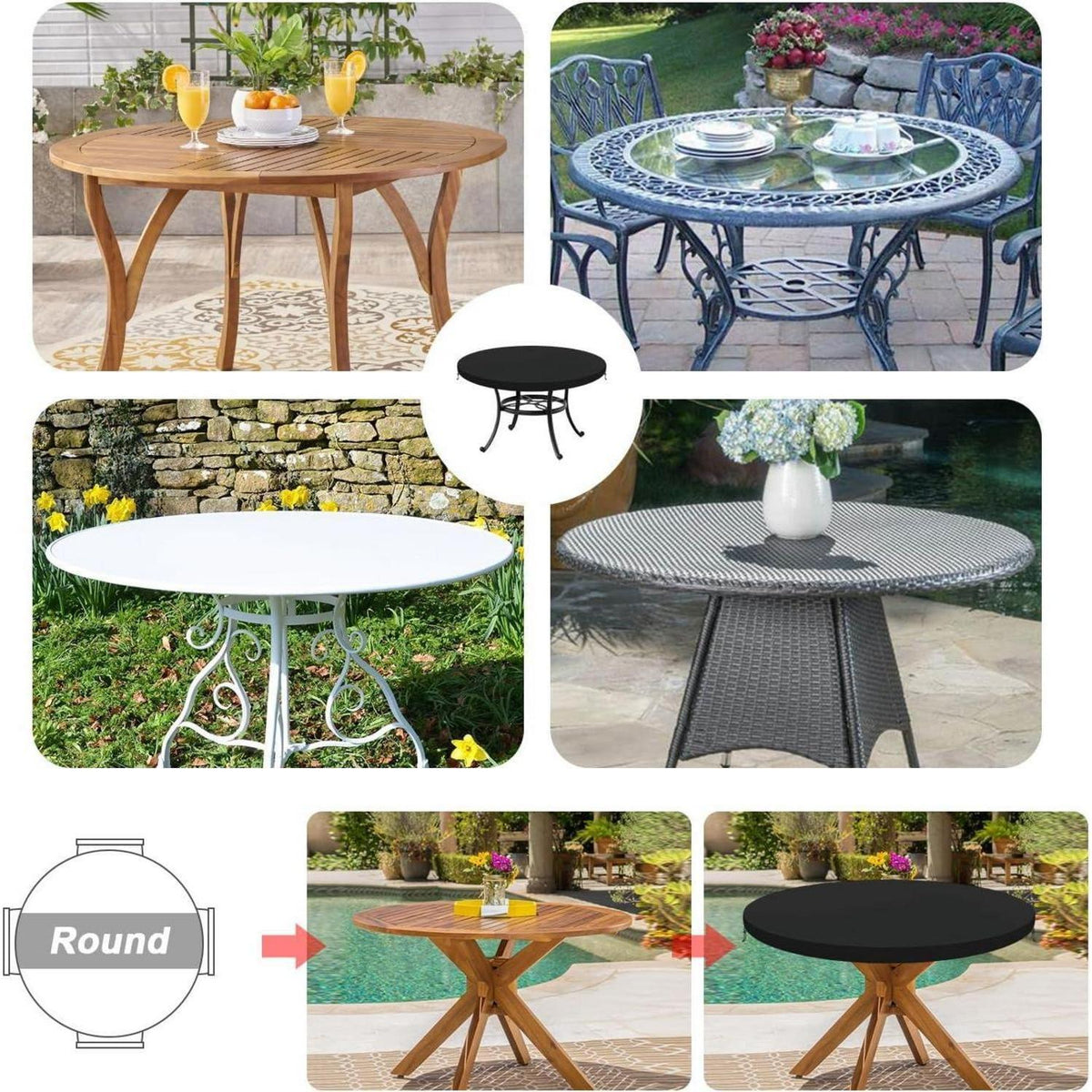 Gartentisch Abdeckung 122cm | Wasserdicht & Windfest | Tischplatte Schutzhülle