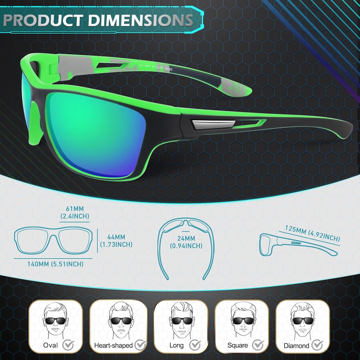 Sunier Polarisierte Sonnenbrille Herren Damen UV400 Cat 3 CE, Sport Fahrradbrille verspiegelt & unzerbrechlich