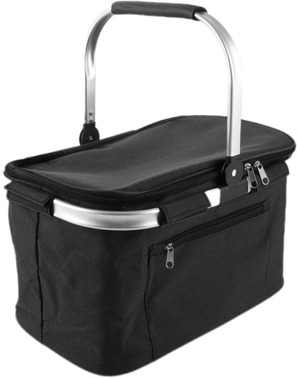 Faltbarer Einkaufskorb mit Deckel und Thermotasche 22L Schwarz