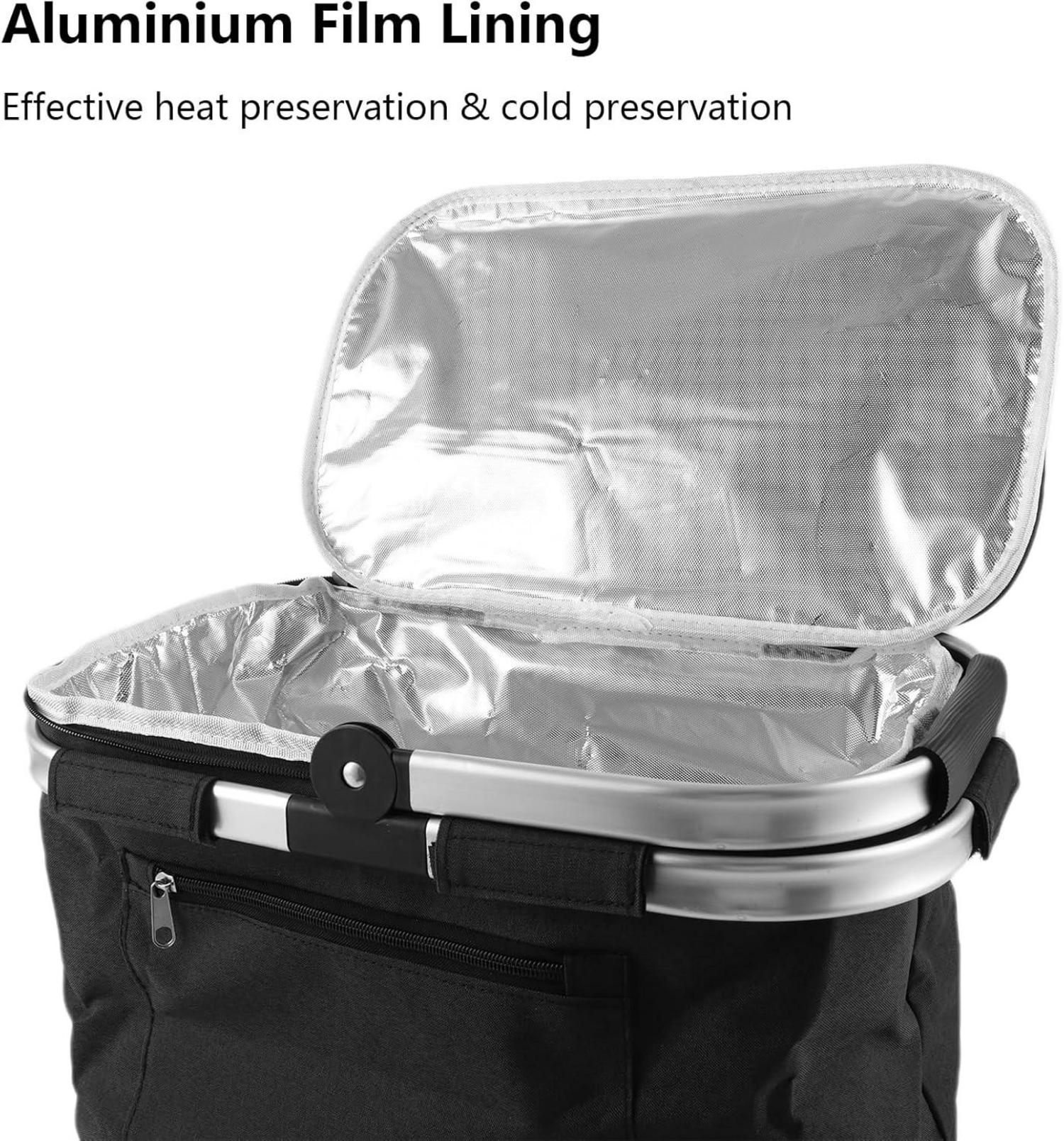 Faltbarer Einkaufskorb mit Deckel und Thermotasche 22L Schwarz
