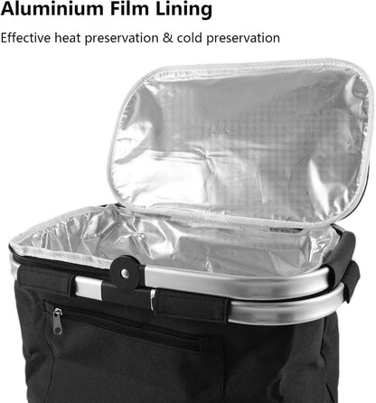 Faltbarer Einkaufskorb mit Deckel und Thermotasche 22L Schwarz